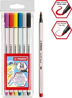 Marcador Rotulador con Punta de Pincel-Brocha STABILO Pen 68 Brush, 6 Colores