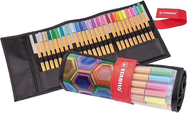 Marcadores Fineliner STABILO point 88 ARTY 0.4 mm con Estuche Enrollable, 25 Colores
