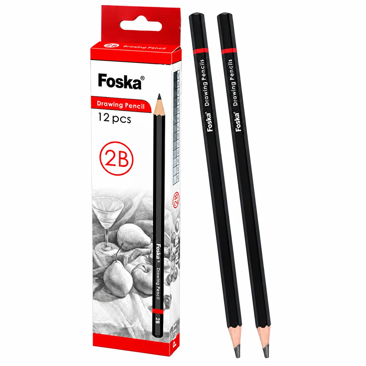 Lápices de Grafito 2B para Dibujo Foska QB043, 12 pcs