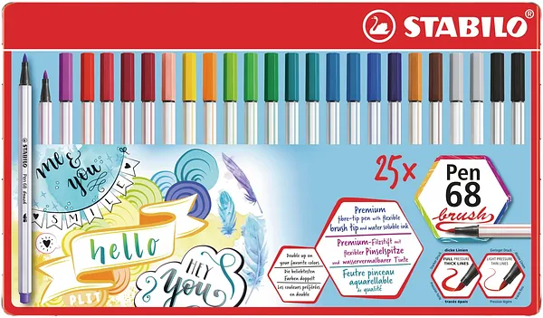 Marcadores Punta Pincel Premium STABILO Pen 68 Brush, 25 Colores