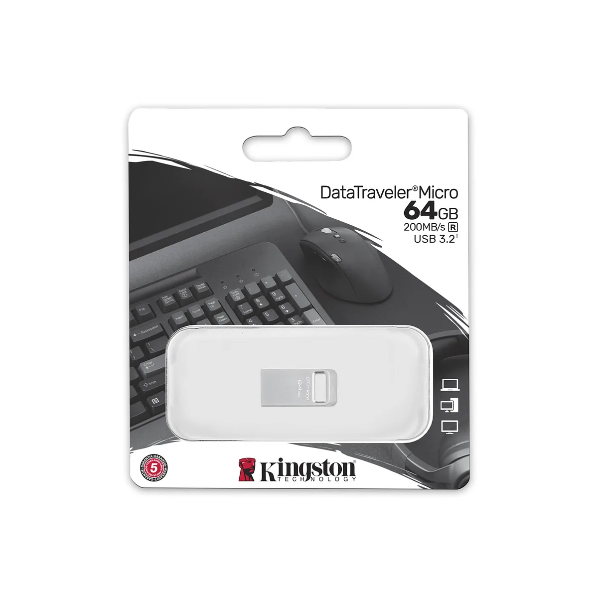 Mini Memoria USB 3.2 de 64GB 200MB/s - Kingston DataTraveler Micro